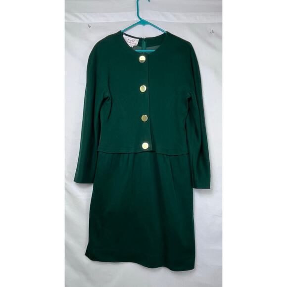 Vintage Miss O by Oscar De La Renta Womens 10 Green Wool Blend Knee Length Dress - Picture 1 of 7